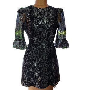 The Vampire's Wife Valentines Day Black Lace Silver Metallic Dress Size M NWOT